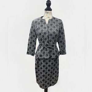 NWT Isabella Suit Sz 10 (2Pc Skirt Jacket Set) LTGrey/DKGrey Circles Pattern 90s